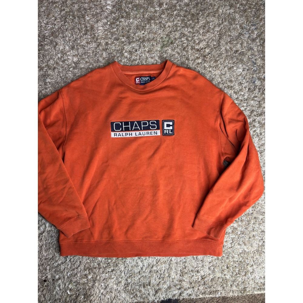 Vintage Chaps Ralph Lauren Sweatshirt Orange Embroidered Logo Crewneck Large